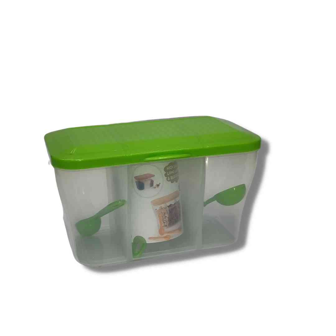 3 Sections Air Tight Food Plastic Storage Transparent Container for Kitchen, Grain, Cereal (1500 ml) 3 Sections Air Tight Food Plastic Storage Transparent Container for Kitchen, Grain, Cereal (1500 ml)