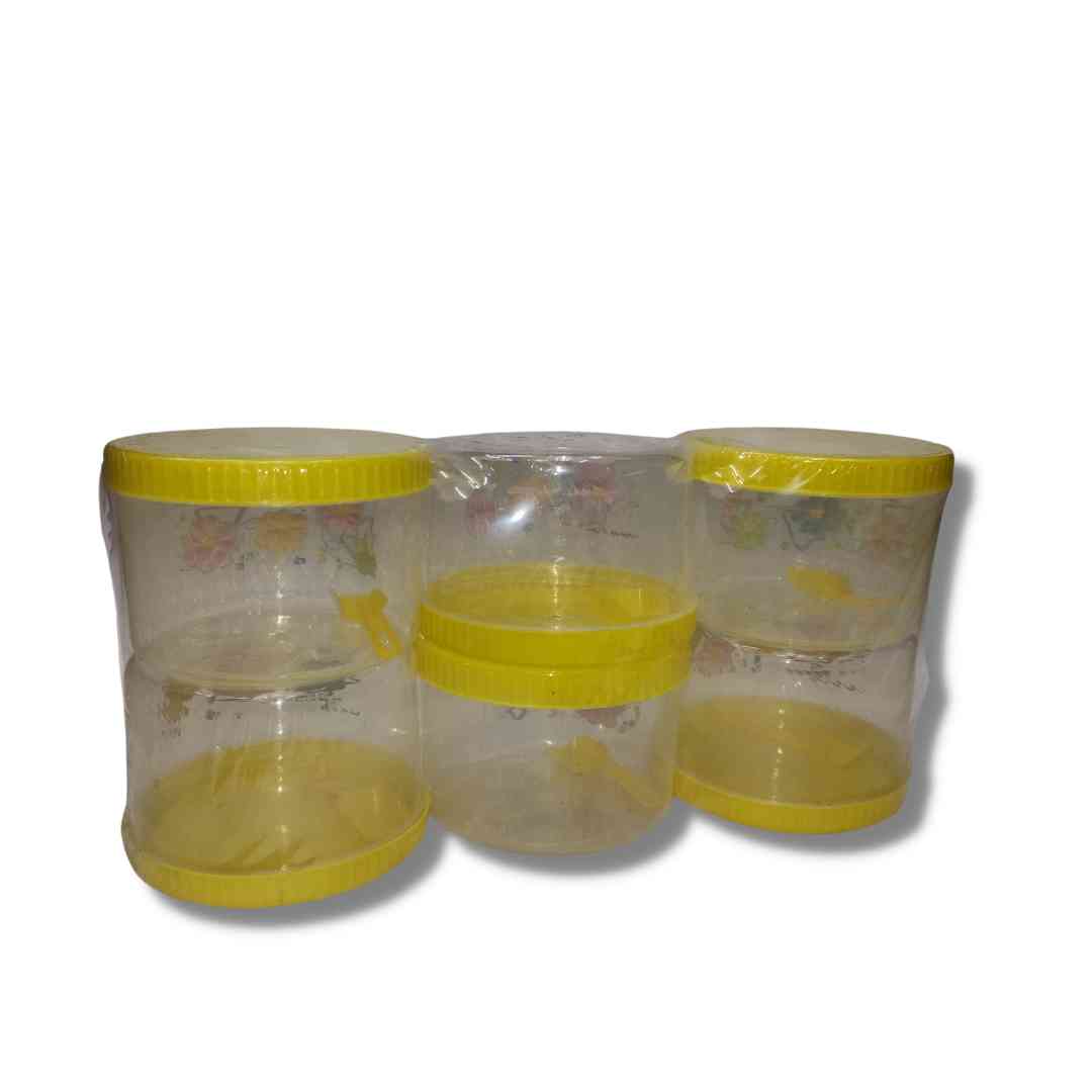 Flora Printed round airtight pet plastic food storage Kitchen Containers with spoon (750 ml  - set of 6 ) Flora Printed round airtight pet plastic food storage Kitchen Containers with spoon (750 ml  - set of 6 )