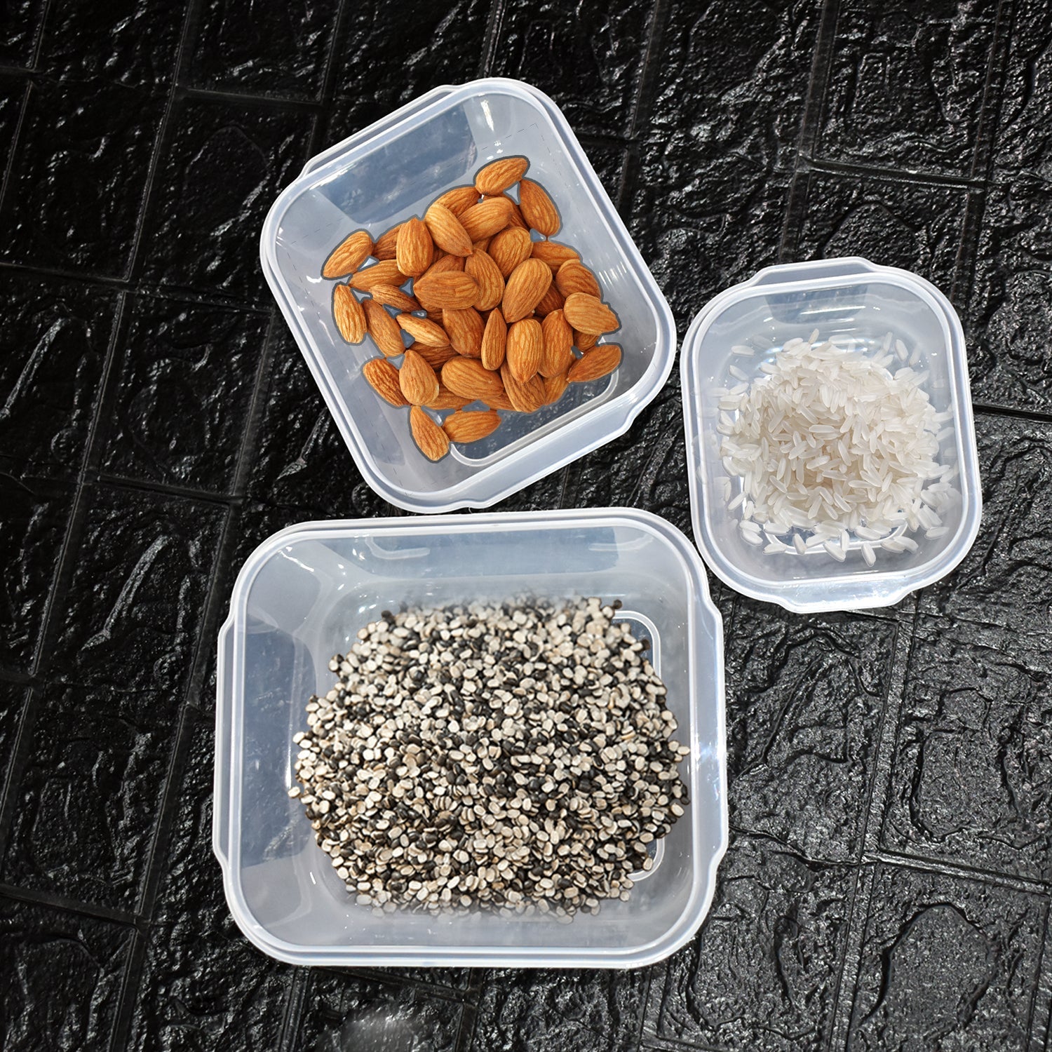 3 Pc Square Container used by various types of peoples for storing their types of stuffs and all purposes. 3 Pc Square Container used by various types of peoples for storing their types of stuffs and all purposes.