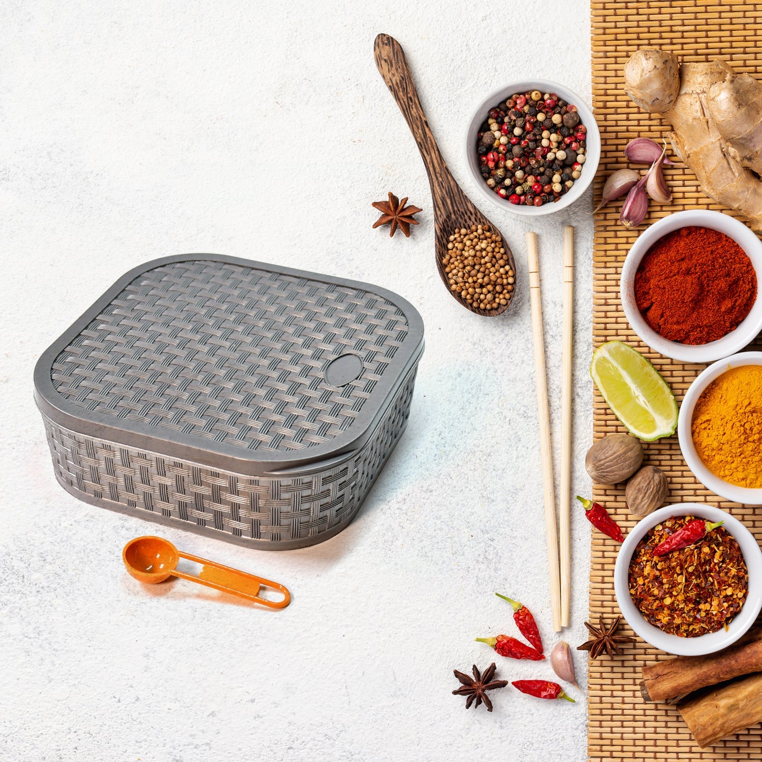 Masala Box for Keeping Spices, Spice Box for Kitchen, Masala Container, Plastic Wooden Style, 7 Sections (Multi Color). Masala Box for Keeping Spices, Spice Box for Kitchen, Masala Container, Plastic Wooden Style, 7 Sections (Multi Color).
