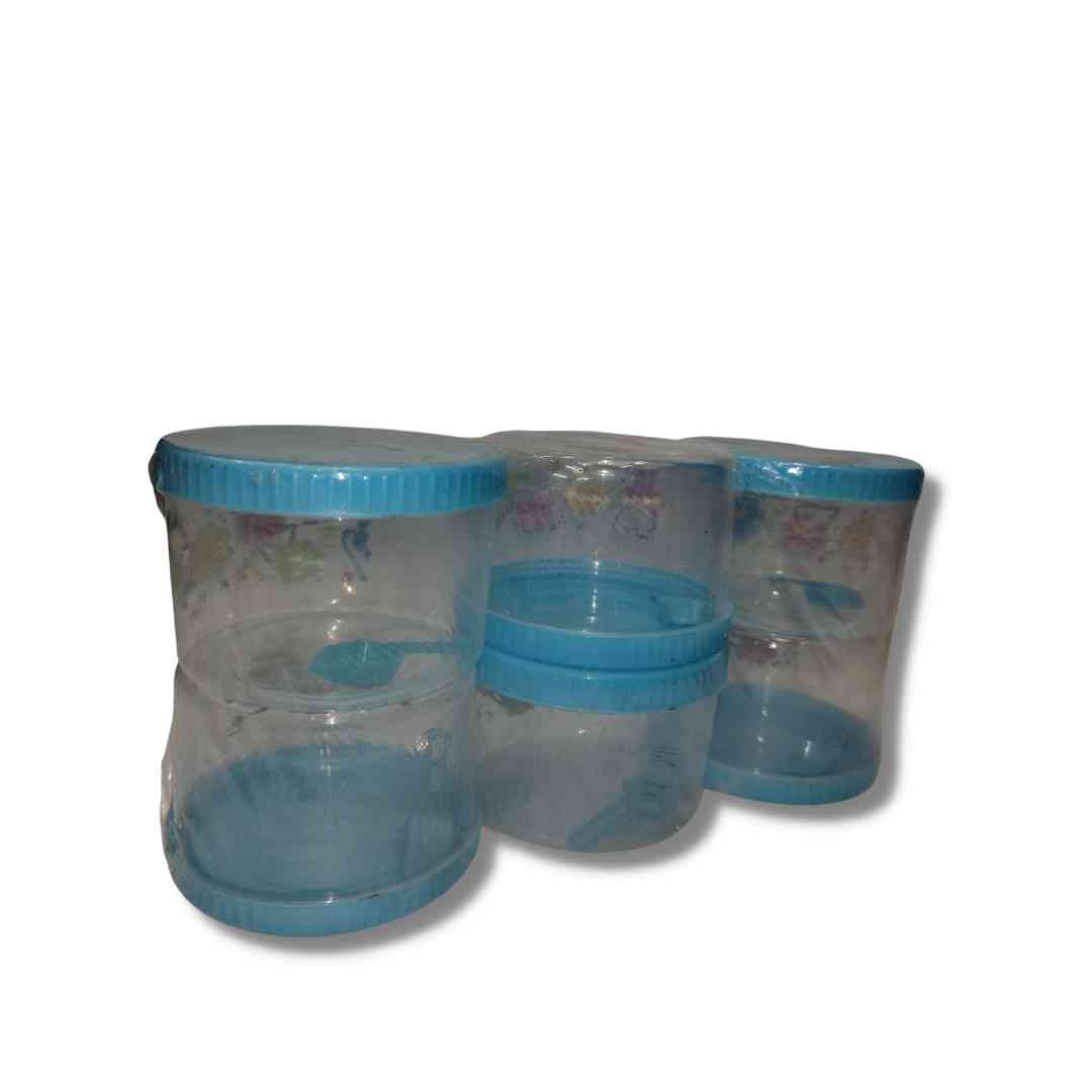 Flora Printed round airtight pet plastic food storage Kitchen Containers with spoon (750 ml  - set of 6 )