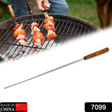 Non Bending Reusable Long Wooden Thick Handle BBQ Grill Paneer Tikka Kebab Seekh Barbeque Skewers (3 PCS)