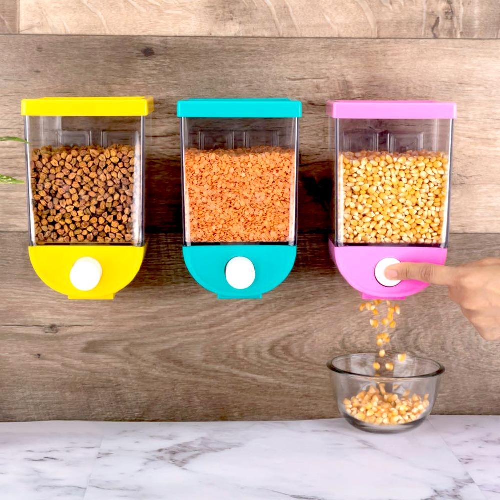 Wall Mounted Cornflakes/Cereal/Pulses/Beans/Oatmeal/Candy/Namkeen/Dry Food Storage Box/Tank - 1100 ml (assorted color)