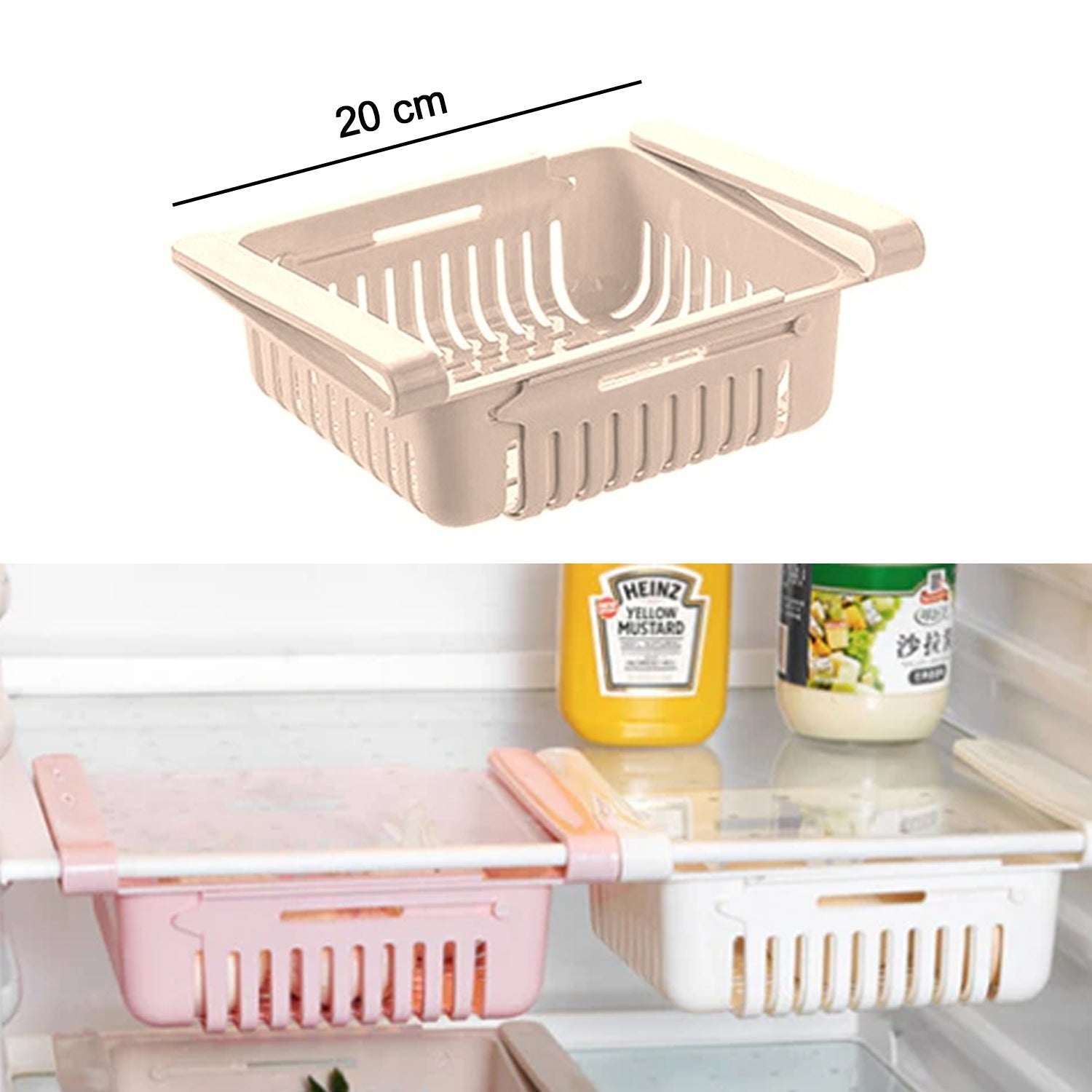 EXPANDABLE ADJUSTABLE MULTIPURPOSE FRIDGE STORAGE BASKET