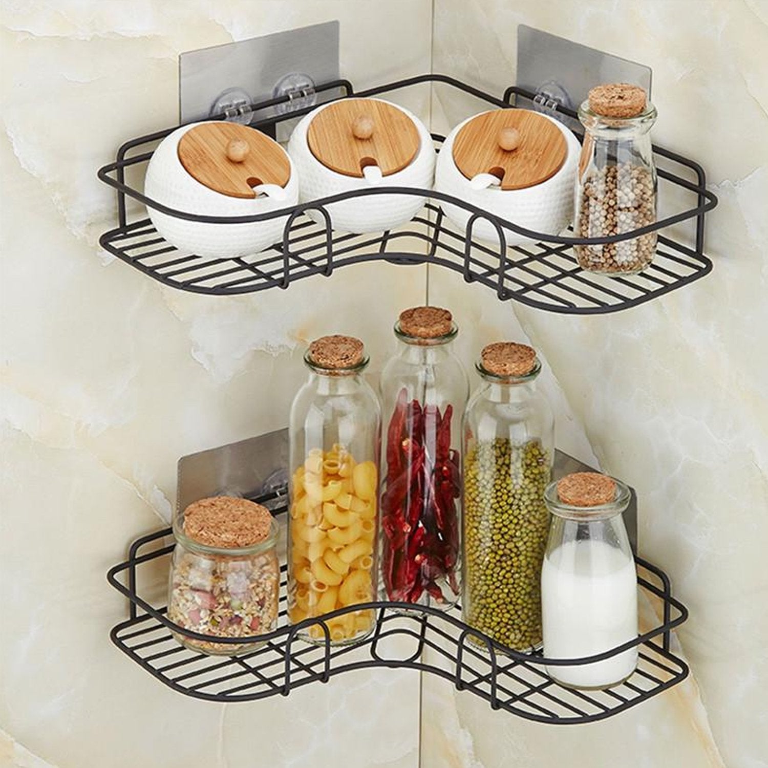 Self-Adhesive Kitchen-Bathroom Corner Shelf Organizer Storage Rack Heavy Material