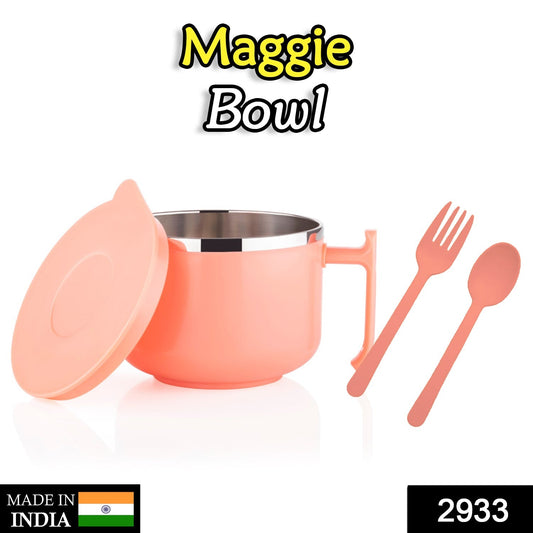 Maggie Bowl with Lid and Handle, Soup Bowls for Easy Perfect Breakfast Cereals, Fruits, Ramen, Beverages, Essentials, Dishwasher Safe Double Layer