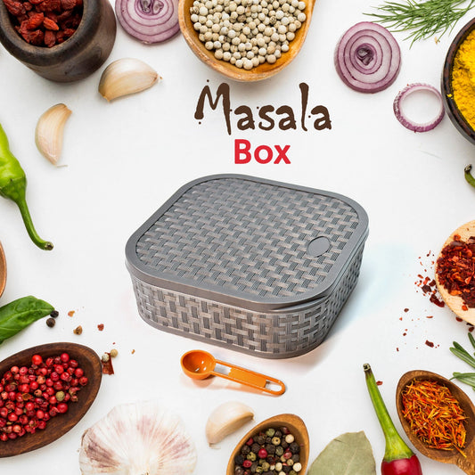 Masala Box for Keeping Spices, Spice Box for Kitchen, Masala Container, Plastic Wooden Style, 7 Sections (Multi Color).