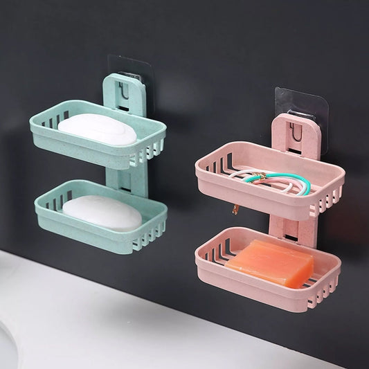 Plastic Double Layer - Soap Stand, Holder, Wall Soap Box Sturdy Vacuum Dispenser Tray