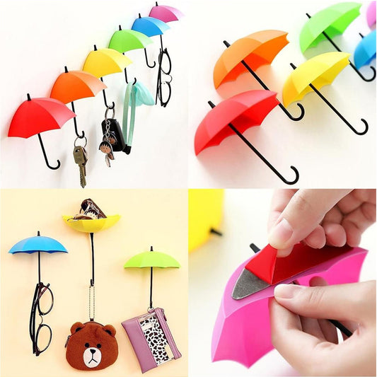 Multipurpose Umbrella Key Hat Holder Wall Hanging Hook Multicolor (3 PCS)