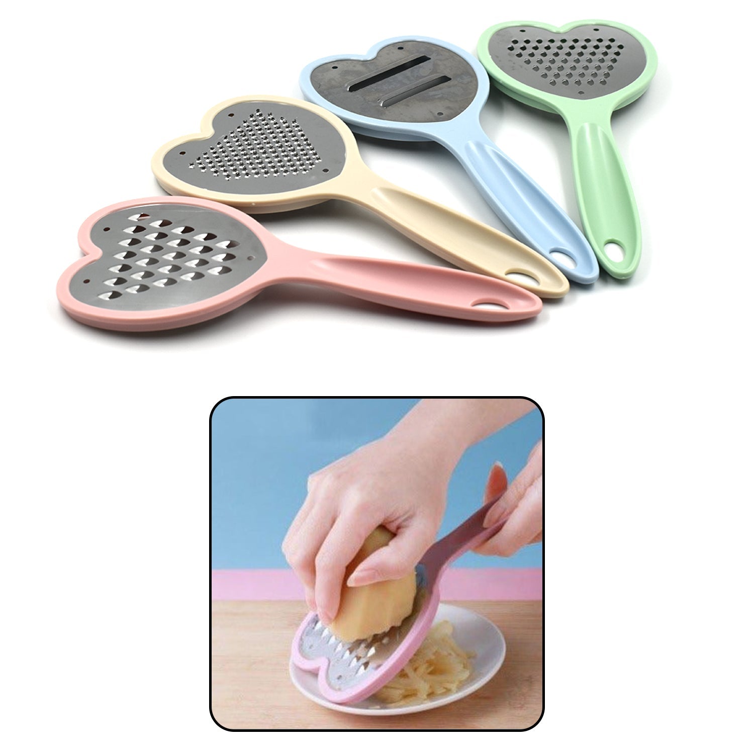 Heart Grater Set and Heart Grater Slicer Used Widely for Grating and Slicing of Fruits, Vegetables, Cheese Etc. Including All Kitchen Purposes.