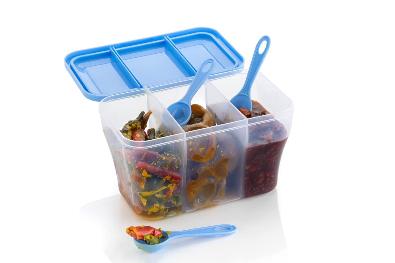 3 Sections Air Tight Food Plastic Storage Transparent Container for Kitchen, Grain, Cereal (1500 ml)