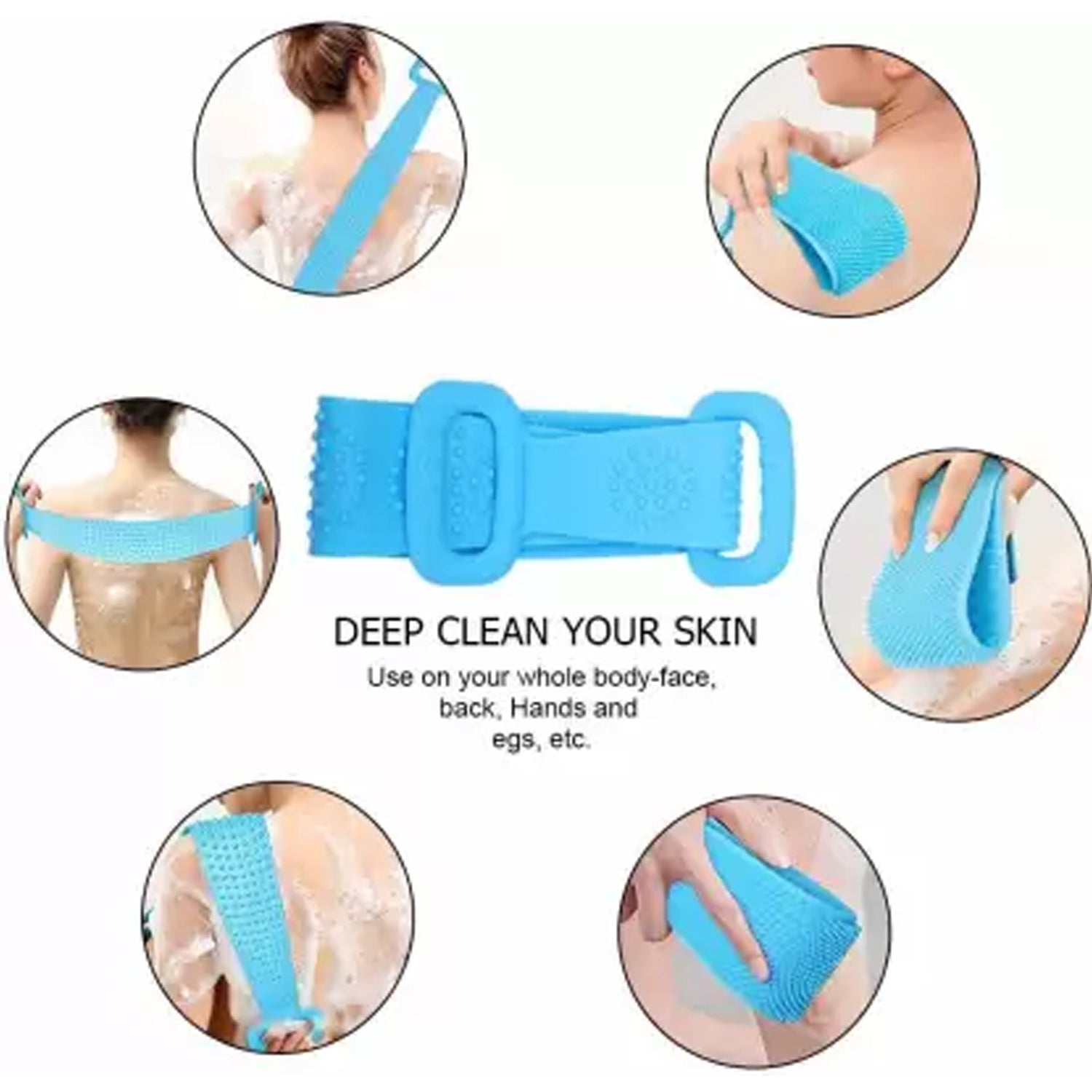 Silicone Body Back Scrubber, Double Side Bathing Brush for Skin Deep Cleaning Massage.