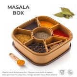 Masala Box for Keeping Spices, Spice Box for Kitchen, Masala Container, Plastic Wooden Style, 7 Sections (Multi Color).