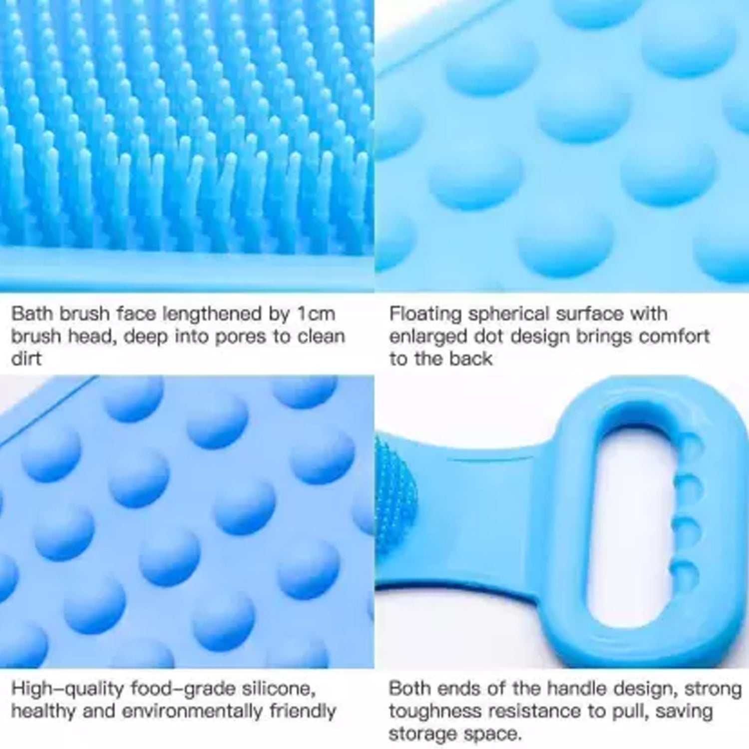 Silicone Body Back Scrubber, Double Side Bathing Brush for Skin Deep Cleaning Massage.